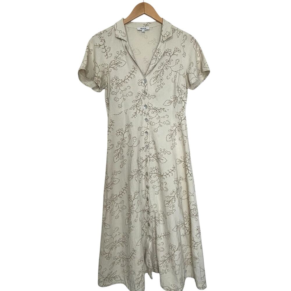 Madewell Kacie Midi Linen Blend Shirtdress in Stitched Vines Size 6